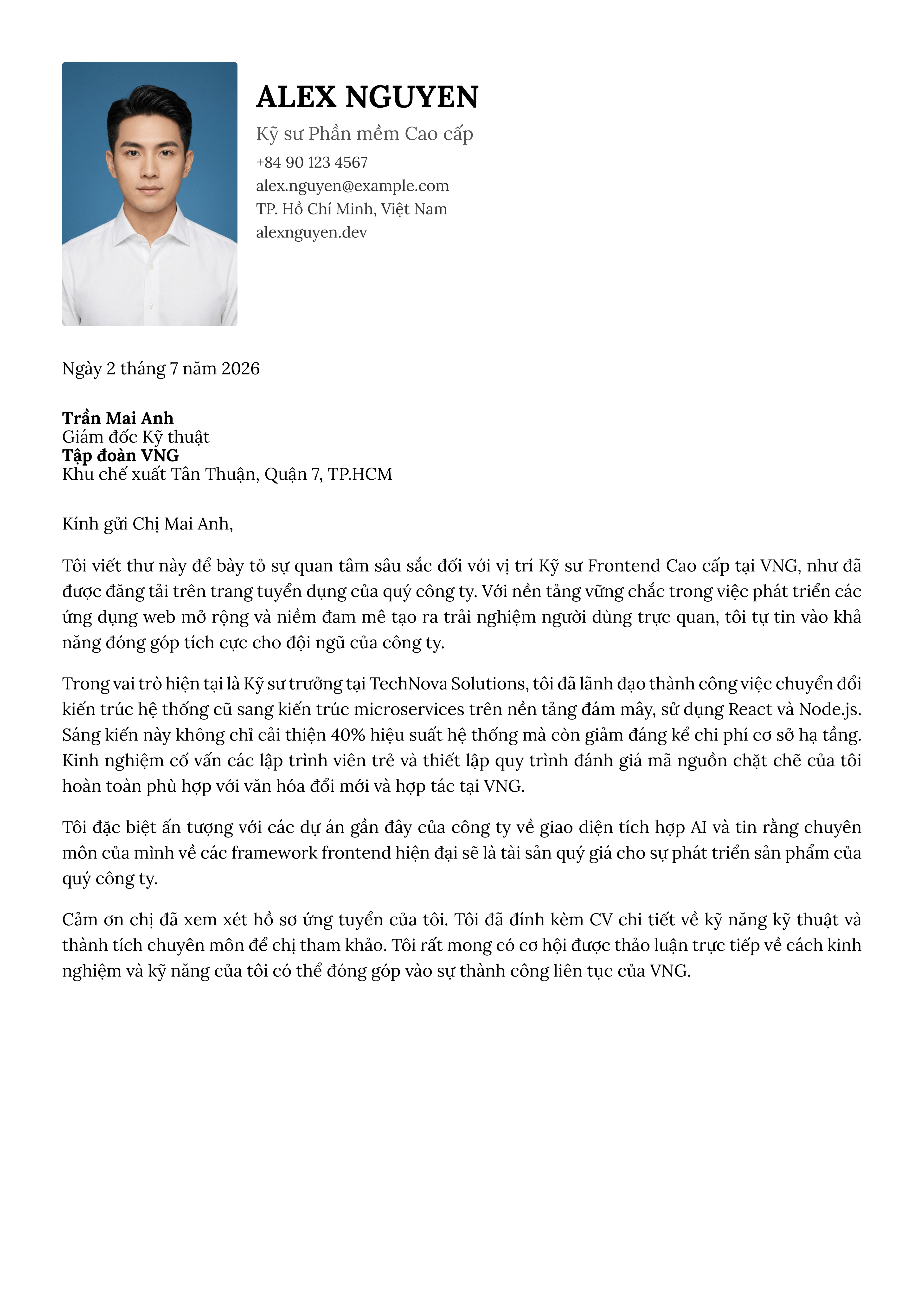 Mẫu Cover Letter Tiêu Chuẩn